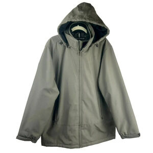 Weatherproof Ultra Tech Jacket Men Large Fleece Lined Removable Hood Gray Black